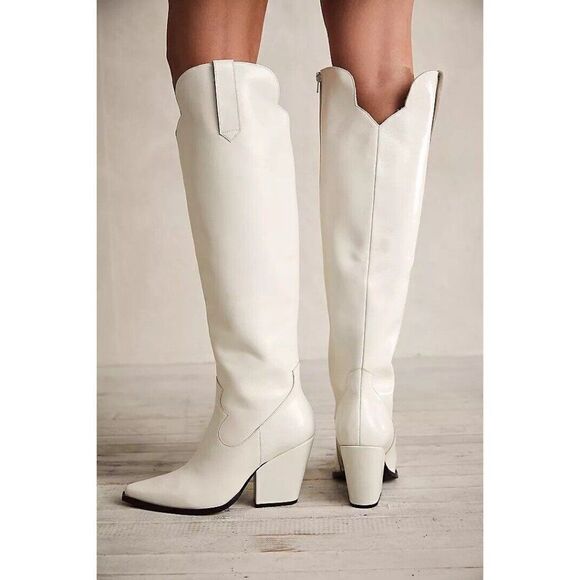 NEW FREE PEOPLE Sz 10 IRIS OVER THE KNEE WESTERN BOOT IN IVORY - Picture 3 of 3